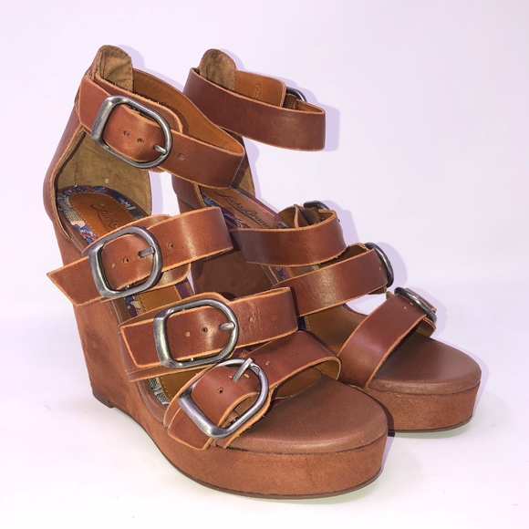 Lucky Brand Shoes - LUCKY BRAND High Heel buckle wedges sz 8 brown